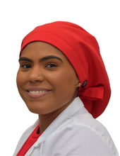 Load image into Gallery viewer, Satin Lined Scrub Bonnet Candy Red