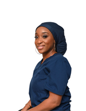 Load image into Gallery viewer, Satin Lined Scrub Bonnet Dark Blue