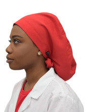 Load image into Gallery viewer, Satin Lined Scrub Bonnet Candy Red