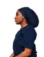Load image into Gallery viewer, Satin Lined Scrub Bonnet Navy Blue
