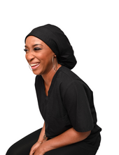 Load image into Gallery viewer, Satin Lined Scrub Bonnet True Black