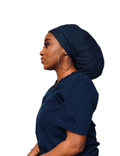 Load image into Gallery viewer, Satin Lined Scrub Bonnet Dark Blue