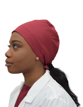 Load image into Gallery viewer, Satin Lined Scrub Cap Dark Berry
